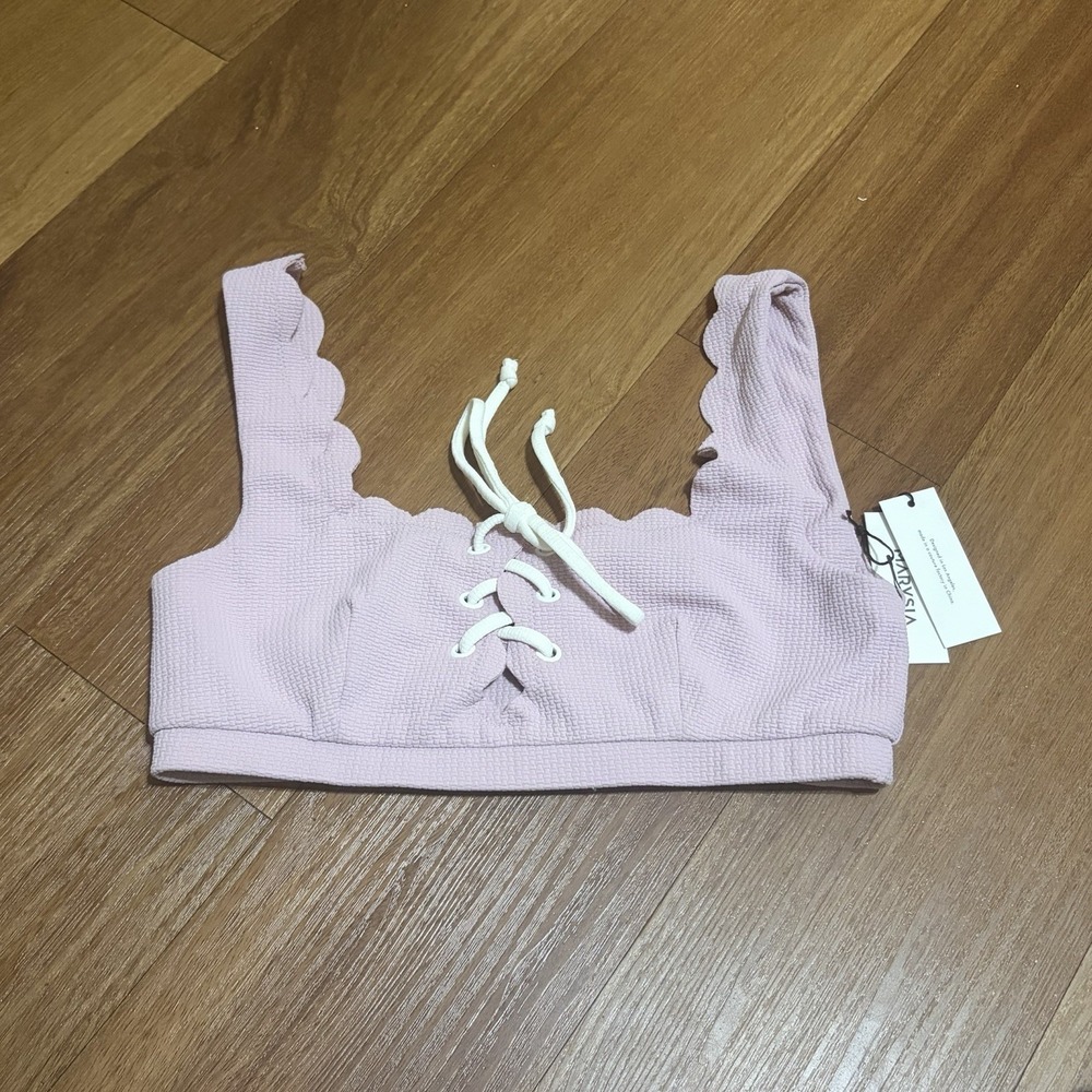 NWT Marysia Swim Antibes Palm Springs Tie, Top Only, Lavender Size Med Bikini
